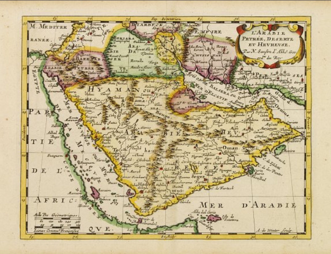 A french map of Arabian countries in 1680 depicting the Arabistan region independent under Musha'sha — flaga i mapa Arabii Saudyjskiej
