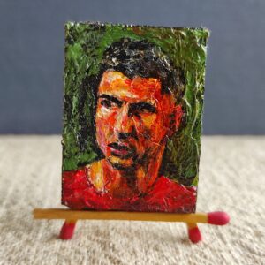 Cristiano Ronaldo 40 x 30 mm. Artysta malarz Paweł Brodzisz olej - alkid na płótnie 2025.