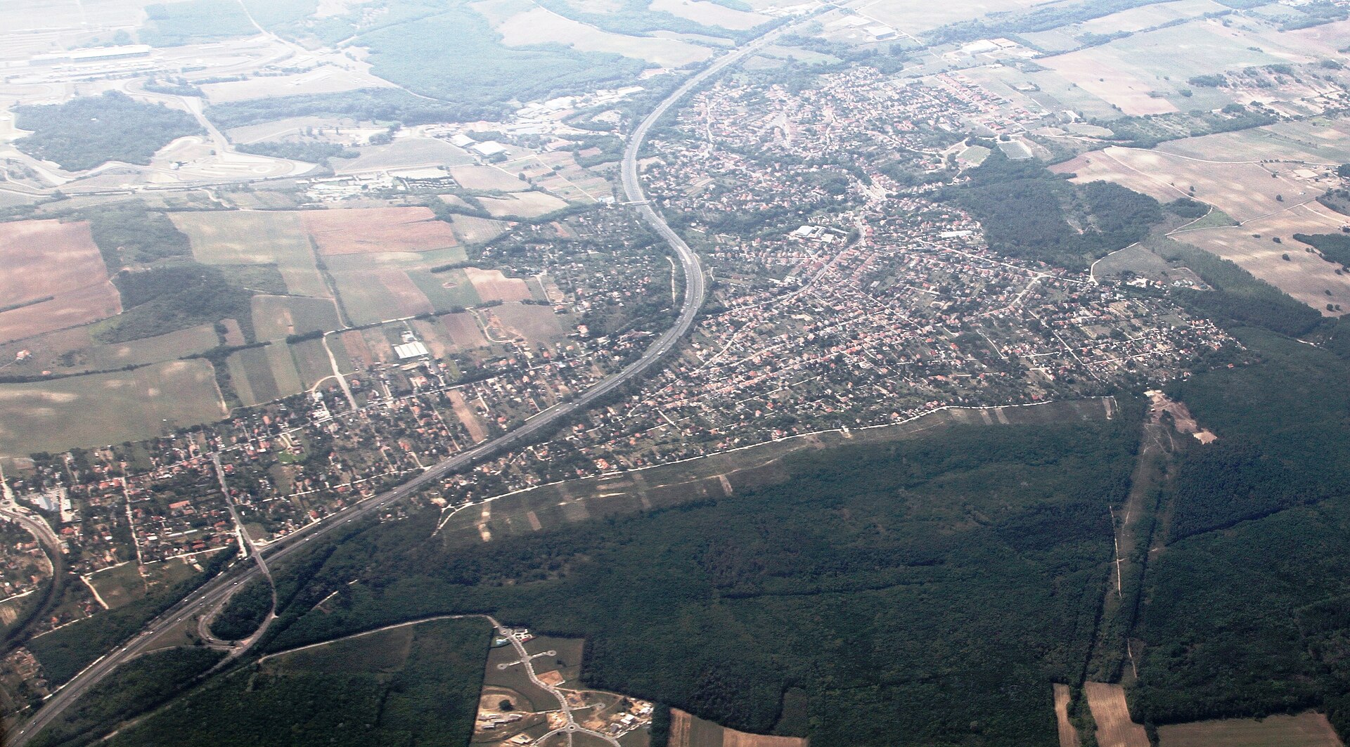 Aerial view over part of the Mogyoród town and municipality, Pest county, Hungary — wypadek autokaru na Węgrzech
