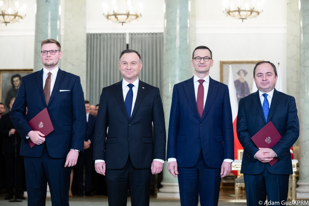 Michał Woś — 2020.03.05 Pałac Prezydencki - Na wniosek premiera Mateusza Morawieckiego powołał dotychczasowych
