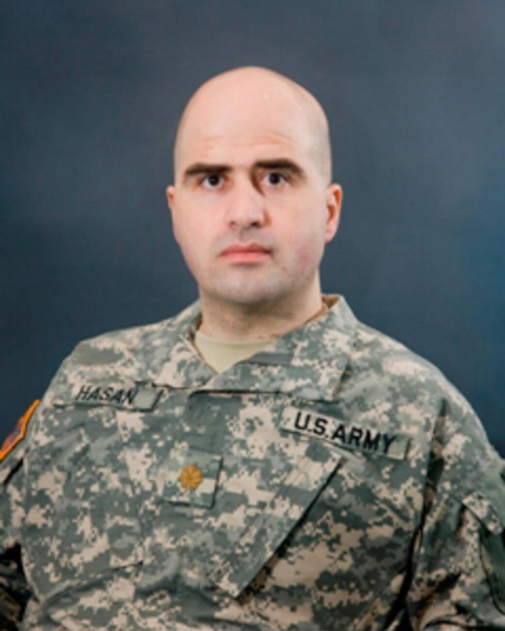 Portrait of Nidal Hasan after his promotion to United States Army major in May 2009